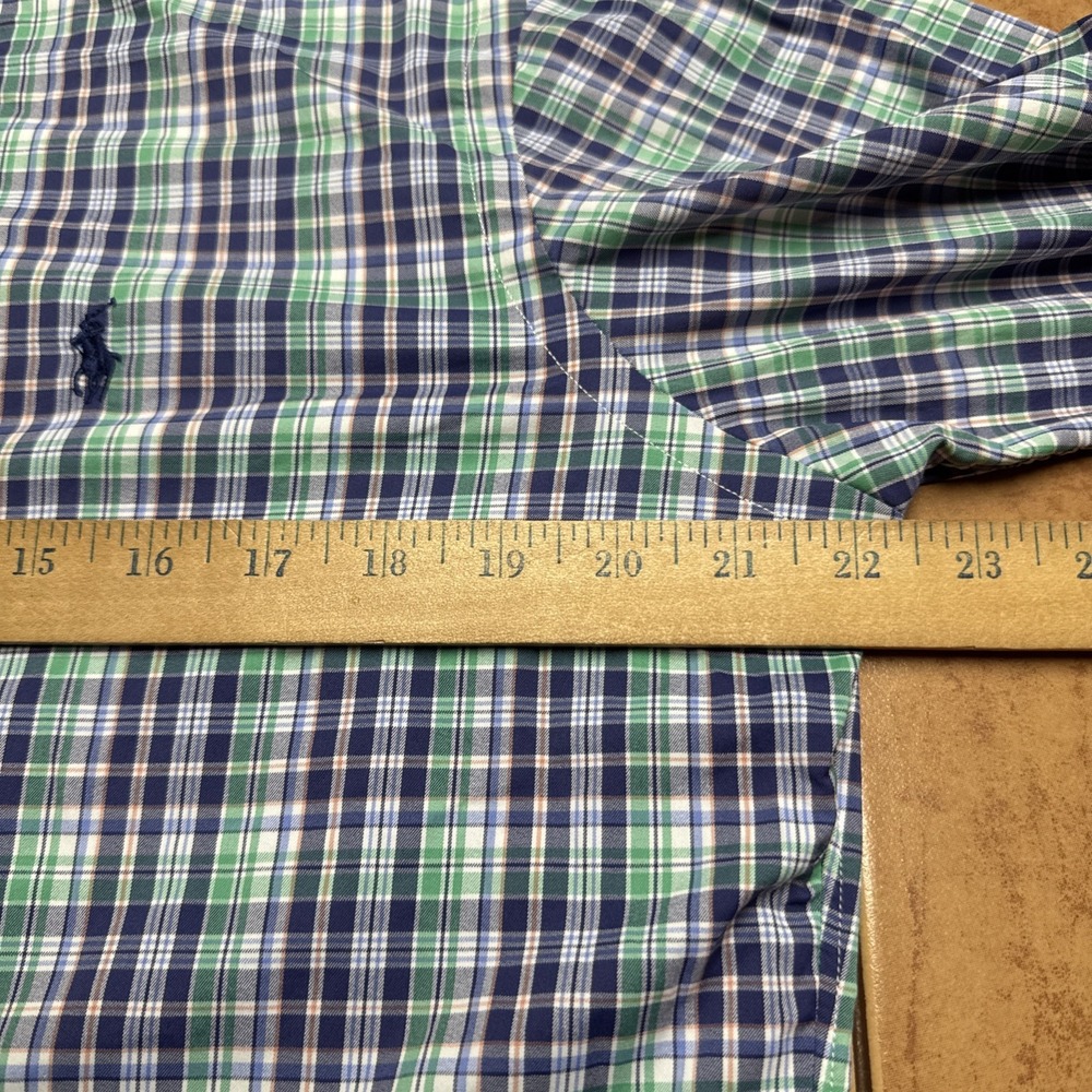 Ralph Lauren Sz M Button Front Shirt Performance Nylon Stretch Blue Green Plaid - Picture 4 of 6